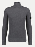 Stone Island Turtle Neck Ribbed Wool Sweatshirt Grey