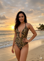 H3129 Cutout One Piece Animal Print