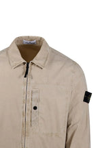 Stone Island Brushed Organic Cotton Canvas Overshirt In Sand